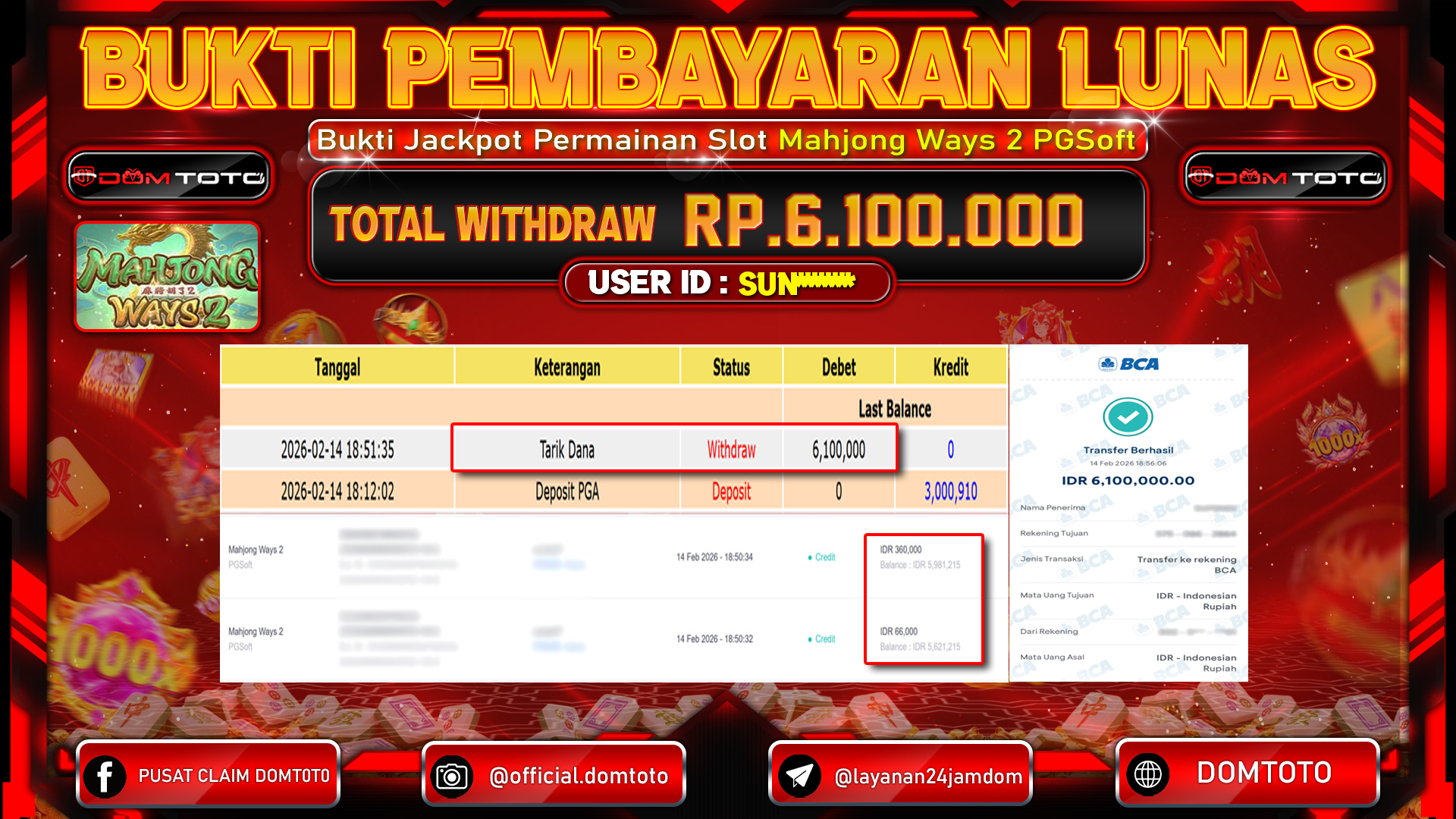JACKPOT SLOT Mahjong Ways 2 PGSoft 13 FEBRUARI 2026